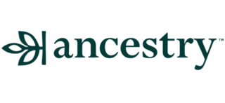 Ancestry company logo with a green icon of a tree branch with leaves