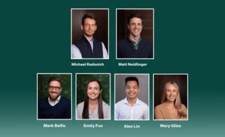 Headshots of Michael Radonich, Matt Neidlinger, Mark Bellis, Emily Fox, Alex Lin, and Mary Giles