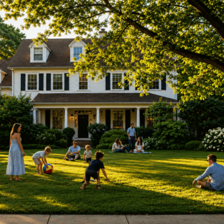 Front lawn in suburban neighborhood