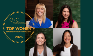 Emily Calkins, Annaliesa Routh, Emily Fox, and Anna Yu with GrowthCap emblem